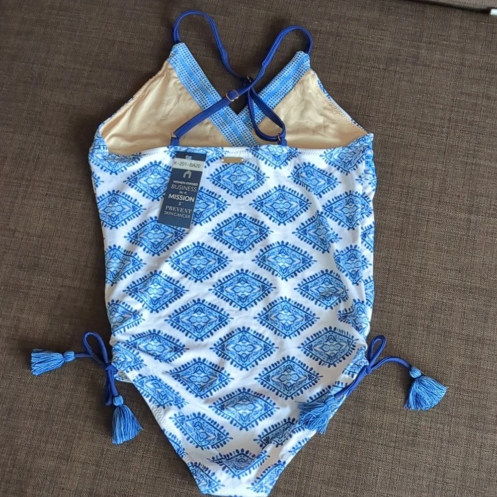 CABANA LIFE Girls Blue Batik Print One Piece Swimsuit UPF 50+ Size 7/8 approx